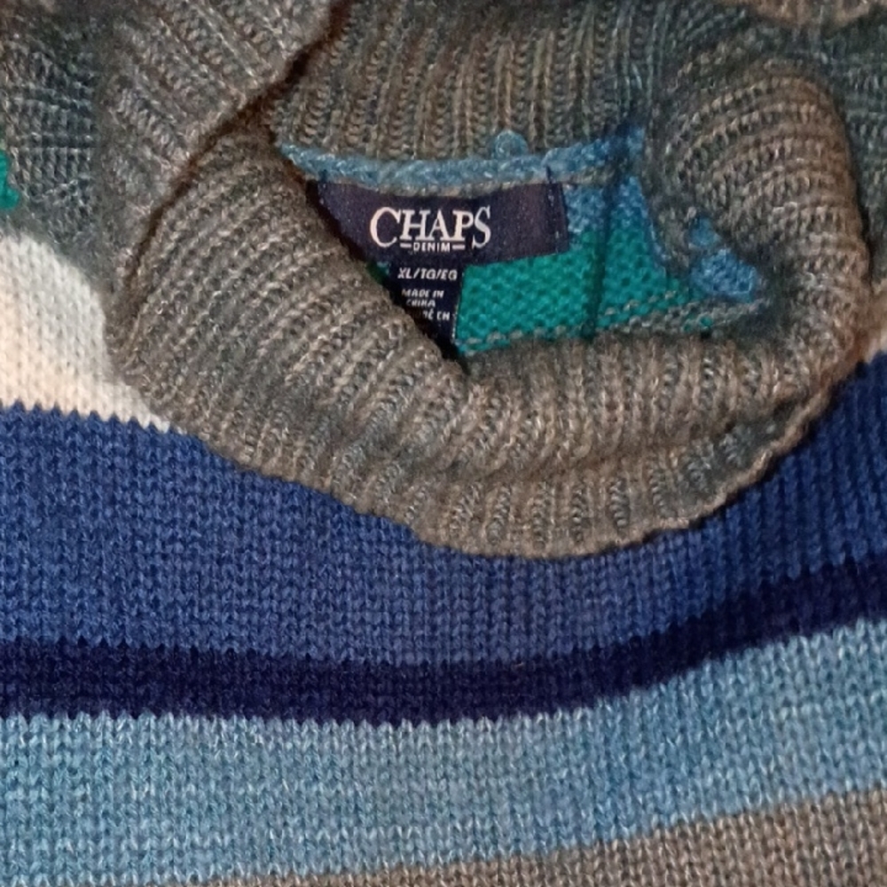 Chaps Women's Turtleneck Sweater - Blue, Gray, and White